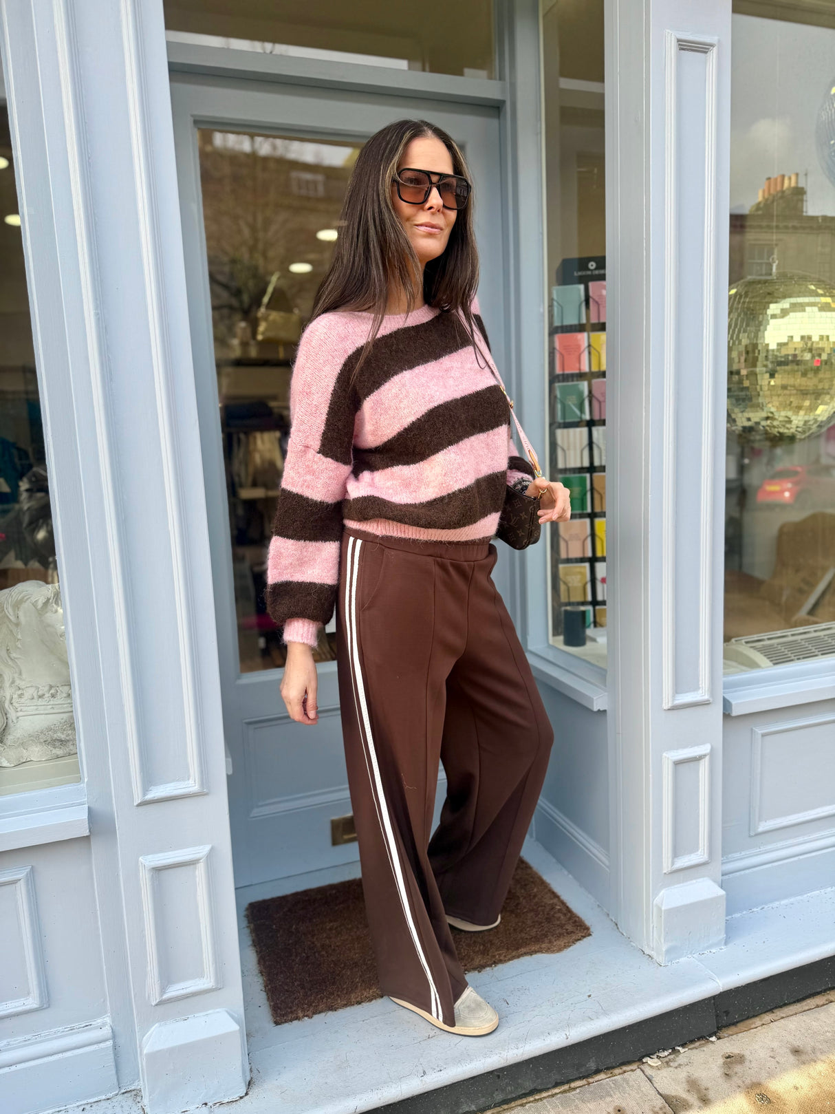 Evelyn Stripe Crew - Pink/Choc