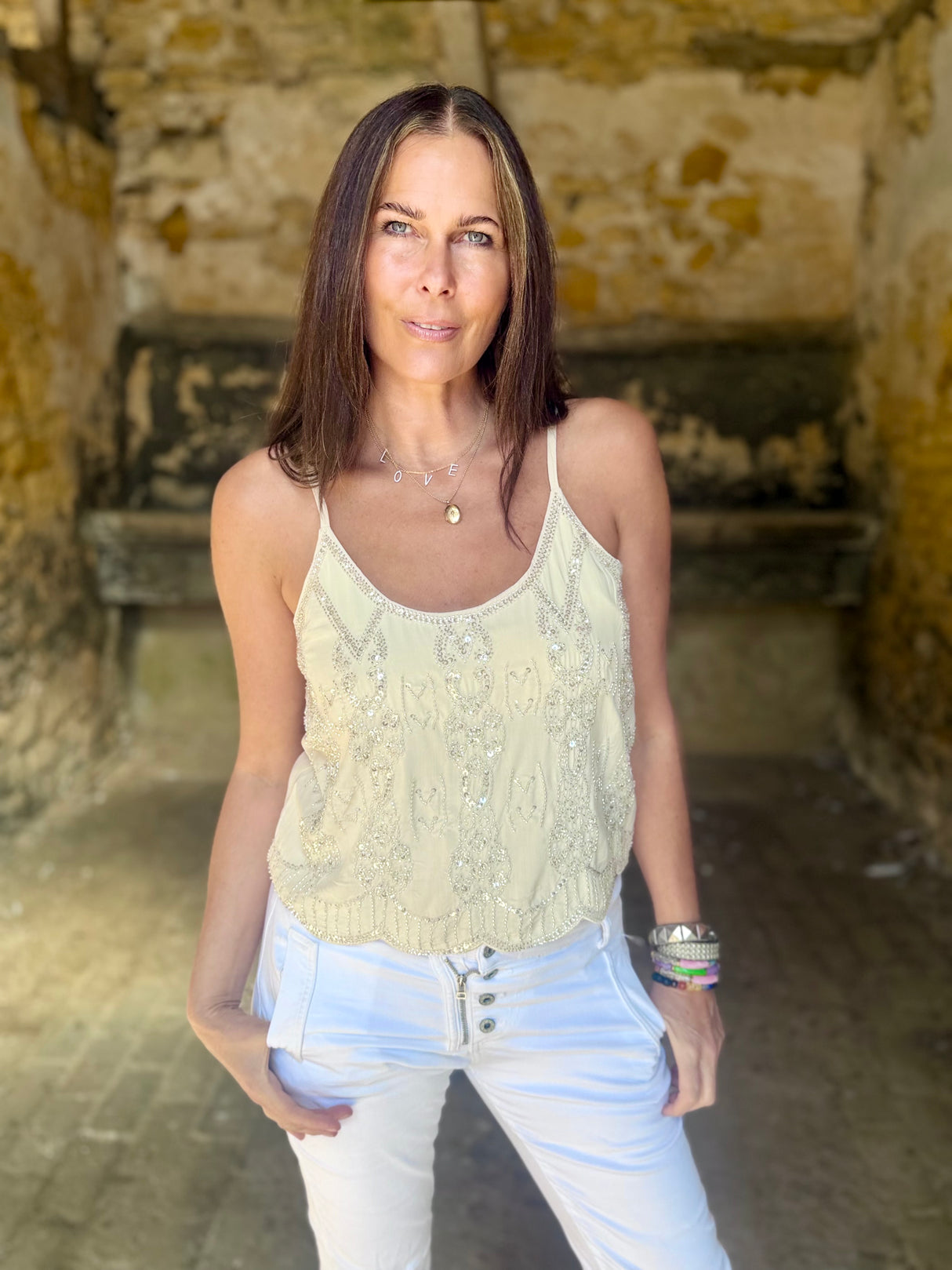 Christina Embellished Cami - Cream