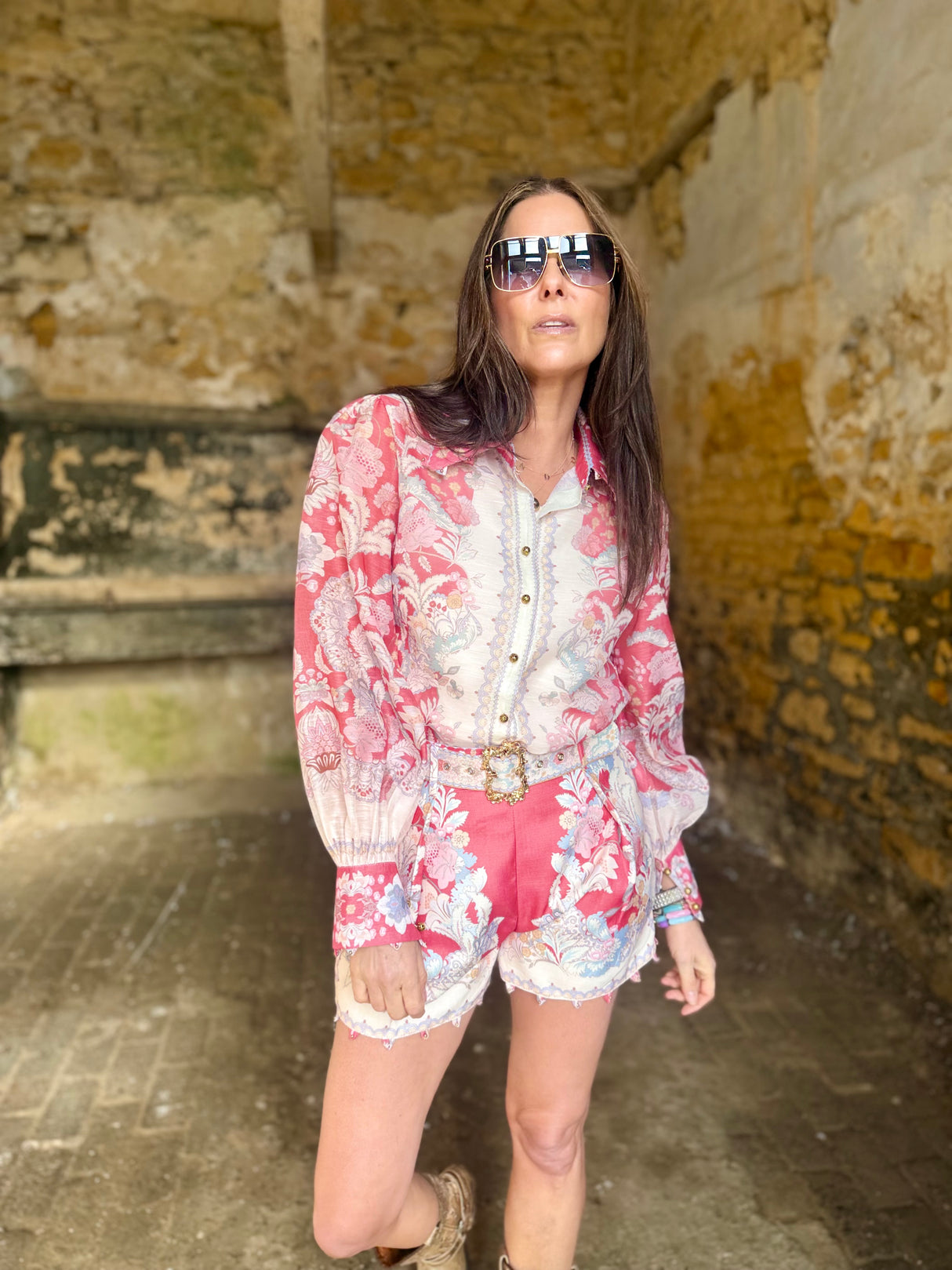 Alara Printed Short Set - Coral