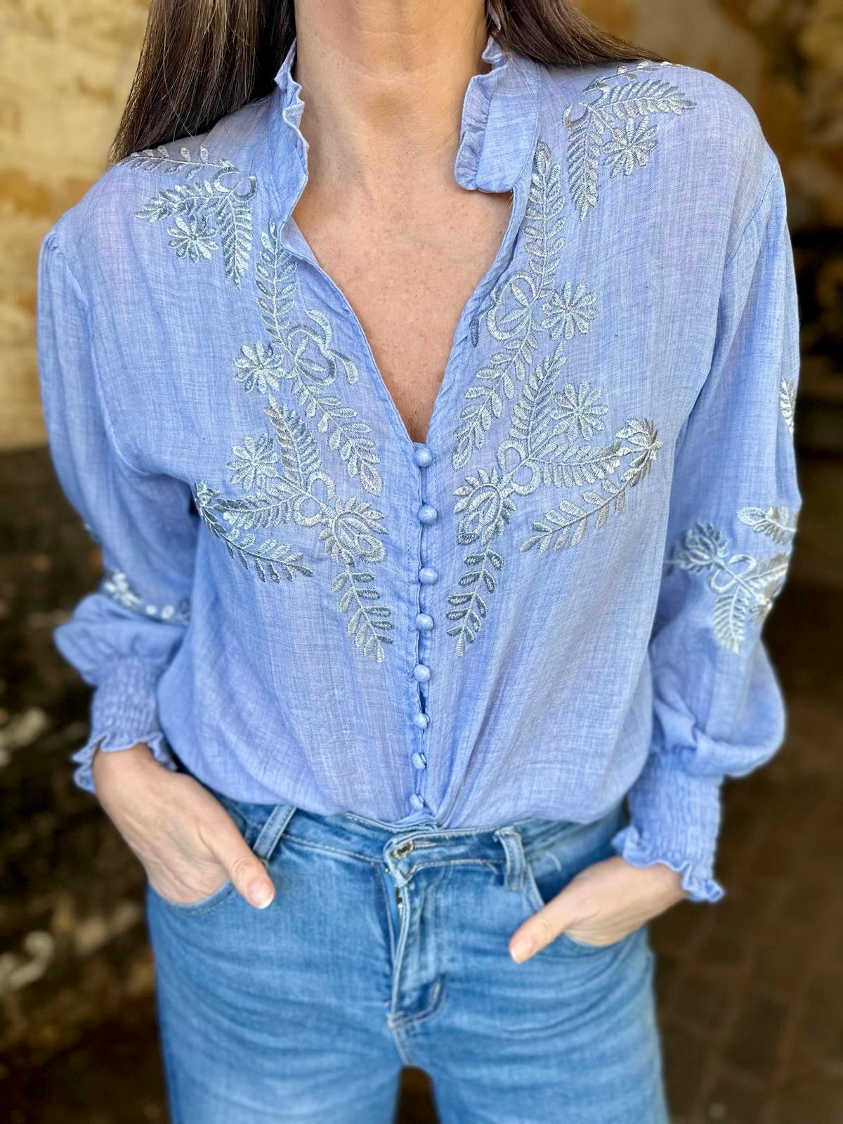 Neomie Embroidered Blouse Blue