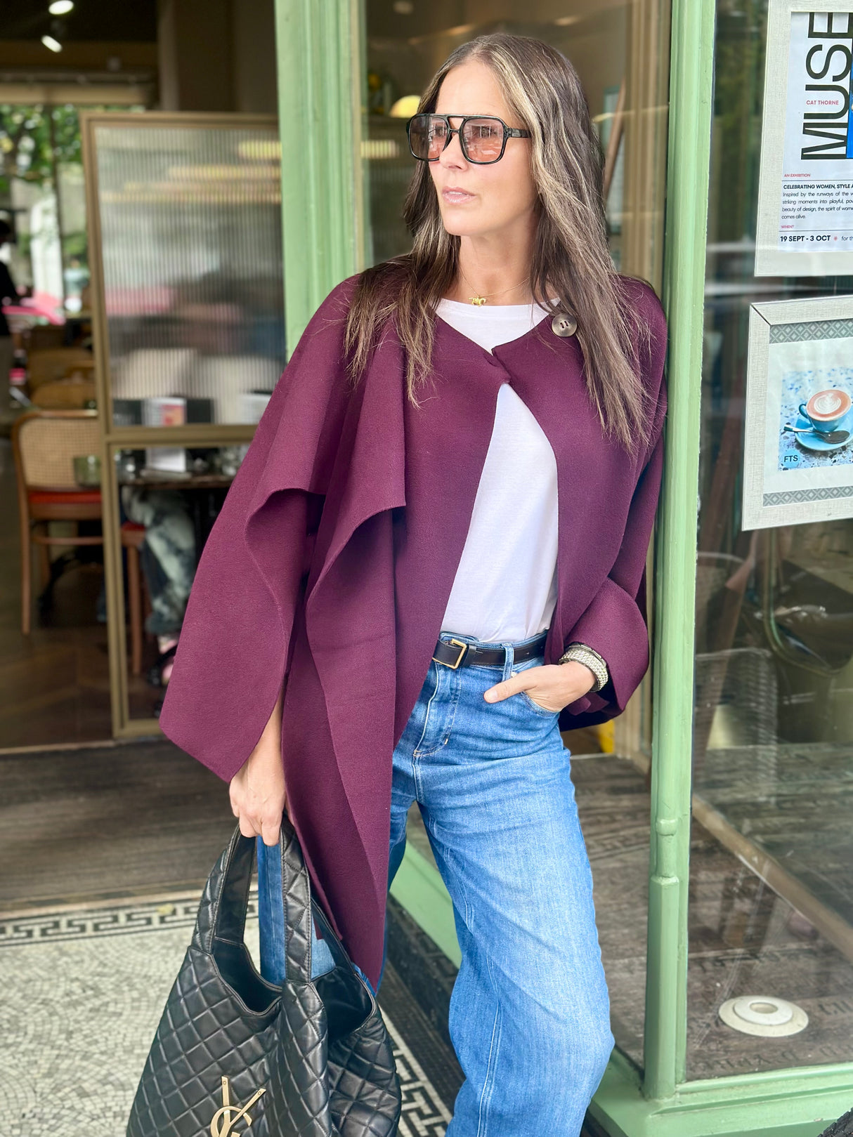 Fliss Knitted Cape with Scarf - Cherry