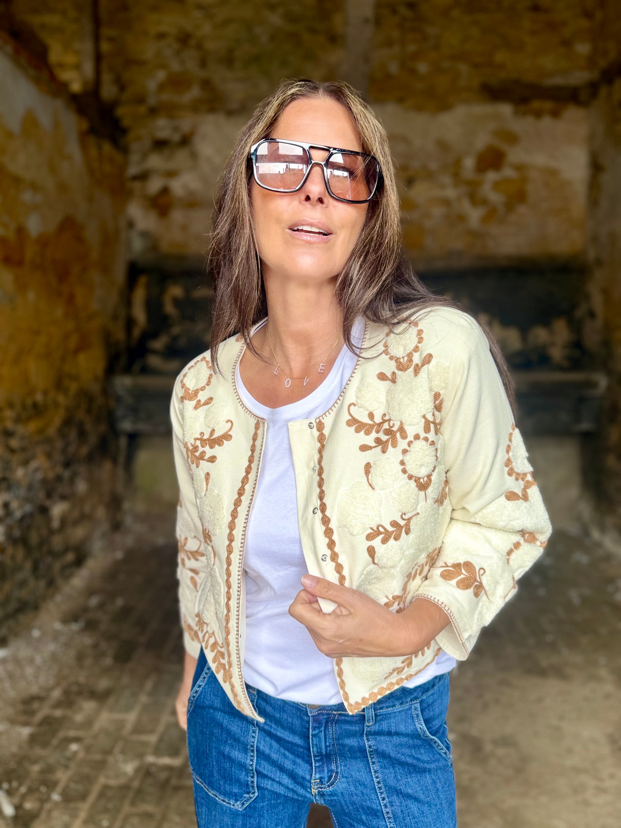 Imy Embroidered Cropped Jacket - Neutral