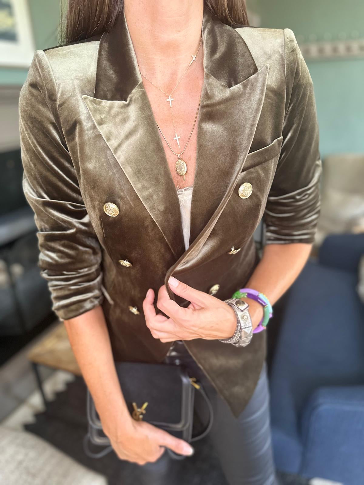 Victoria Velvet Blazer - Army Green