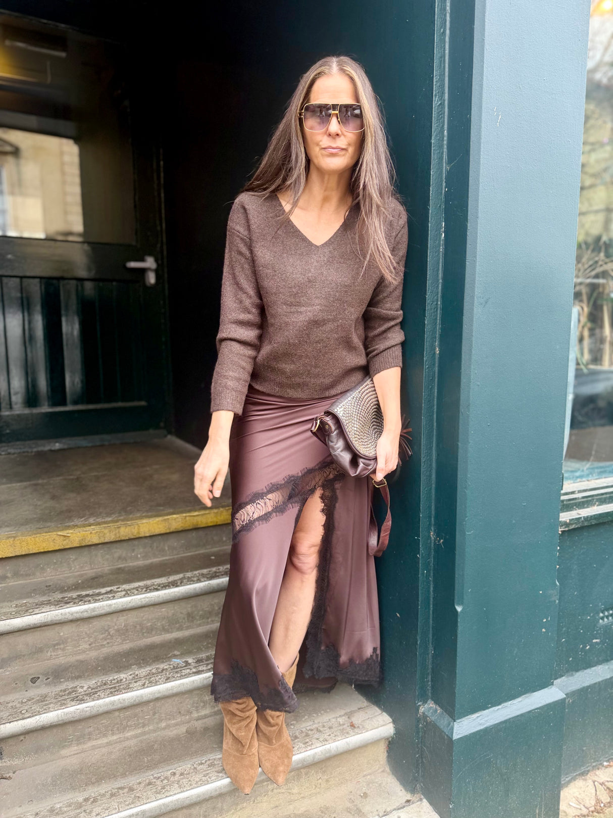 Highland Satin Lace Skirt - Chocolate