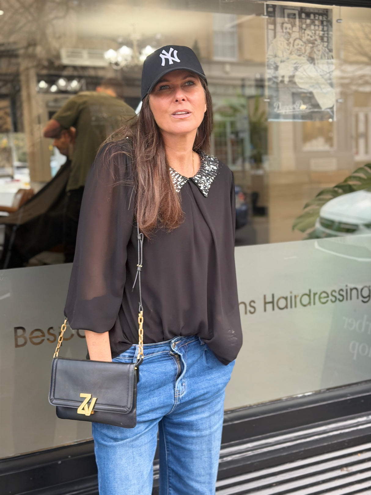 Siri Sequin Collar Blouse - Black