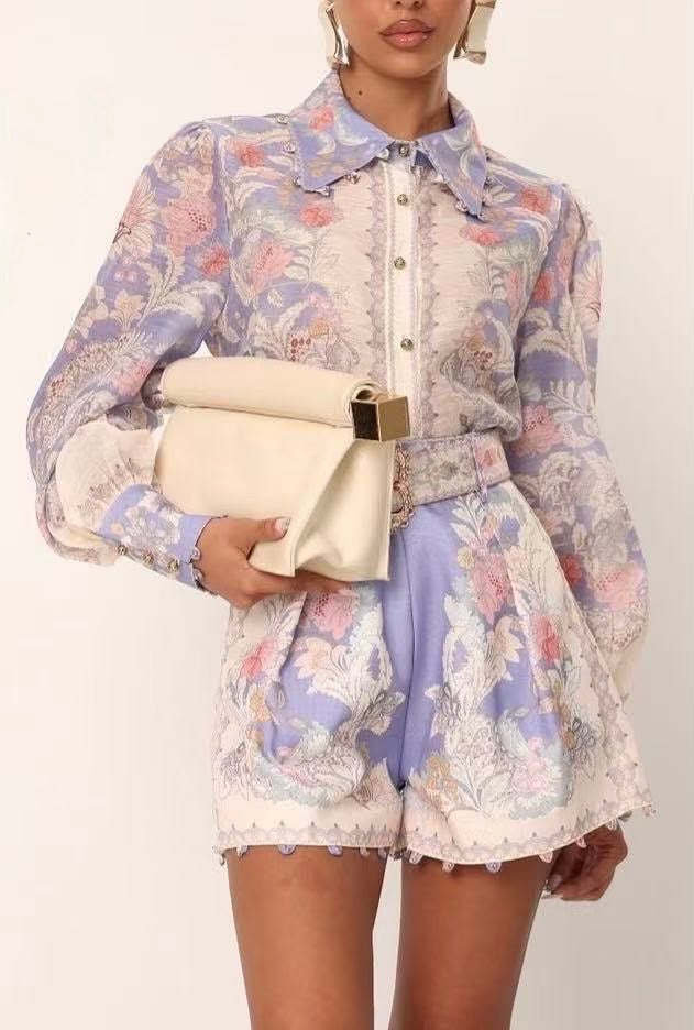 Alara Printed Short Set - Lilac