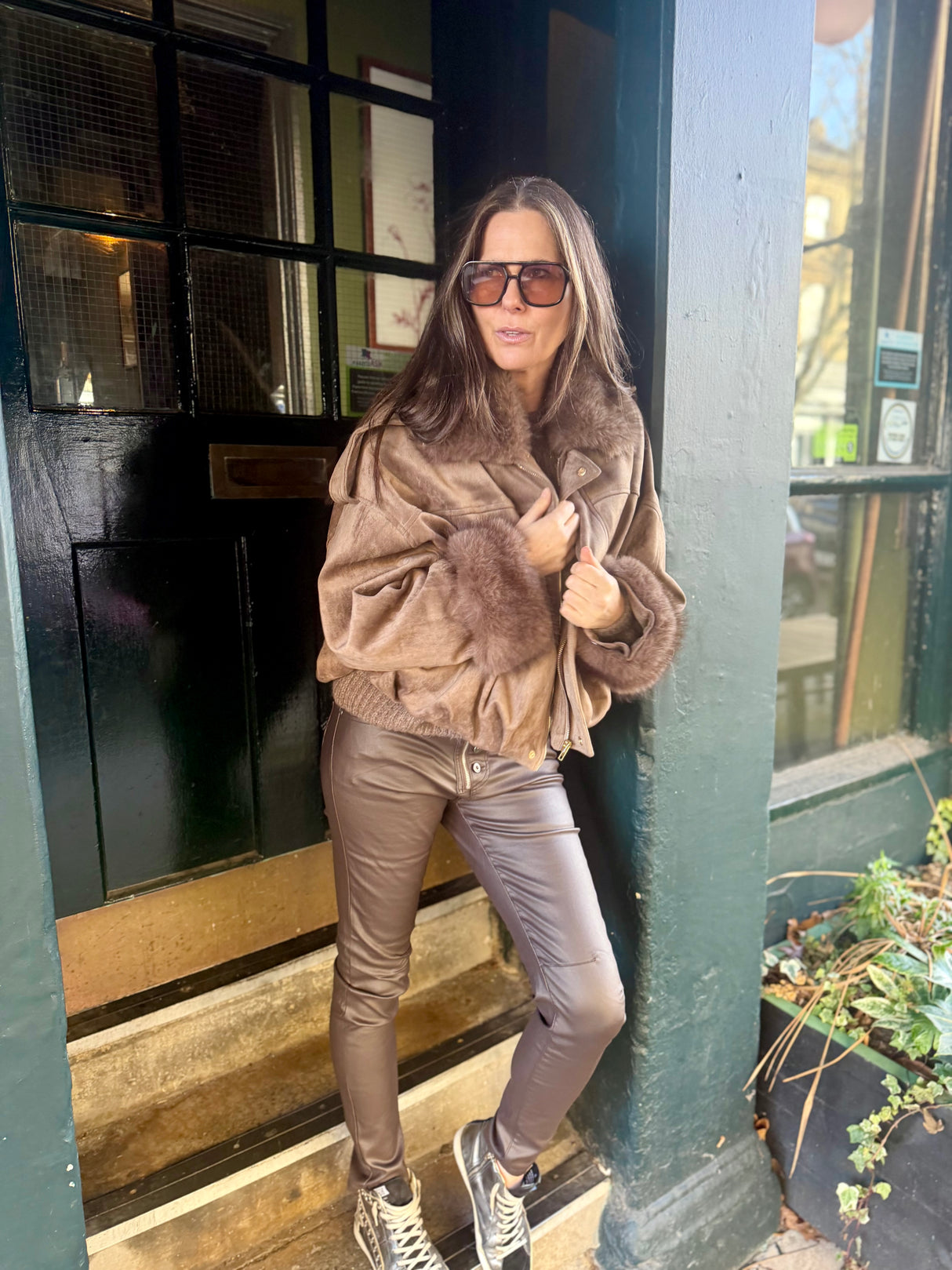 Shauna Faux Suede Bomber - Taupe