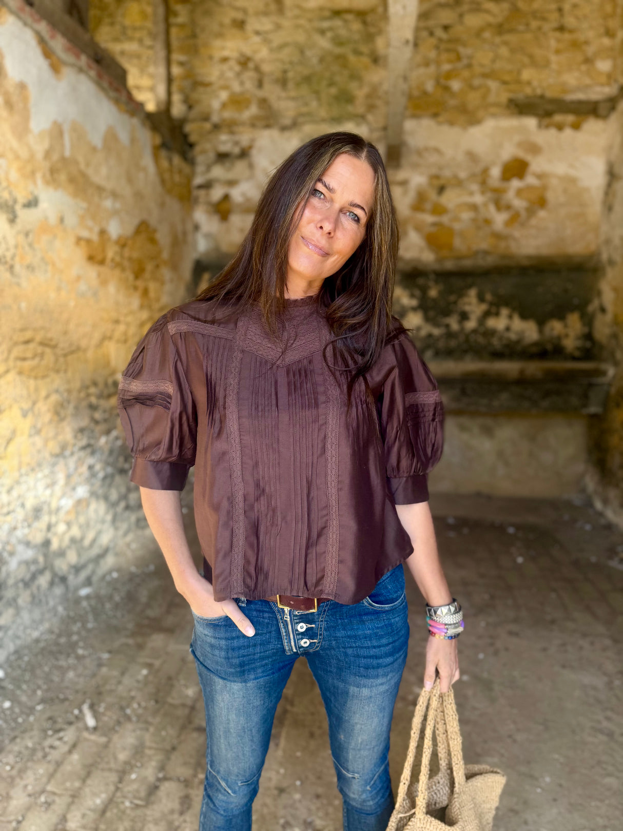 Cathy Embroidered Blouse - Chocolate