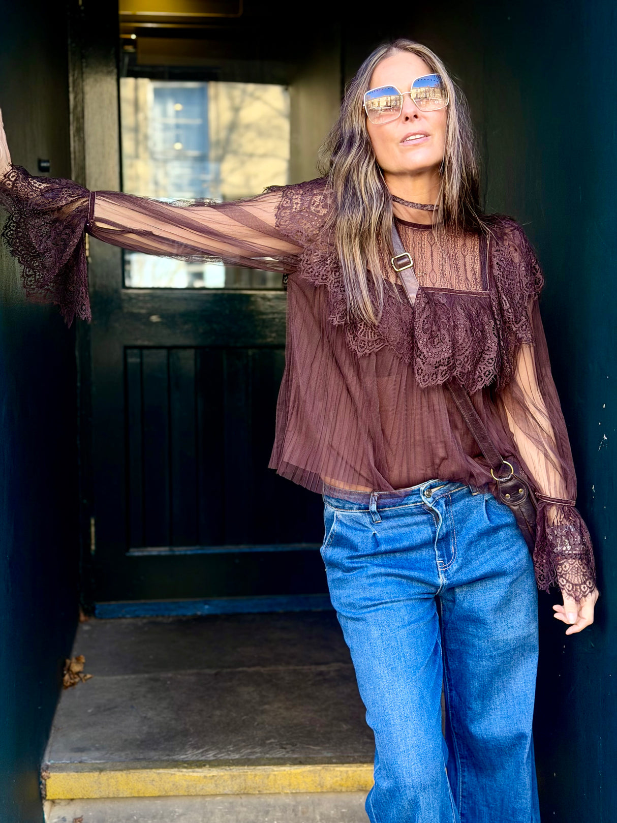 Saskia Lace Top - Chocolate