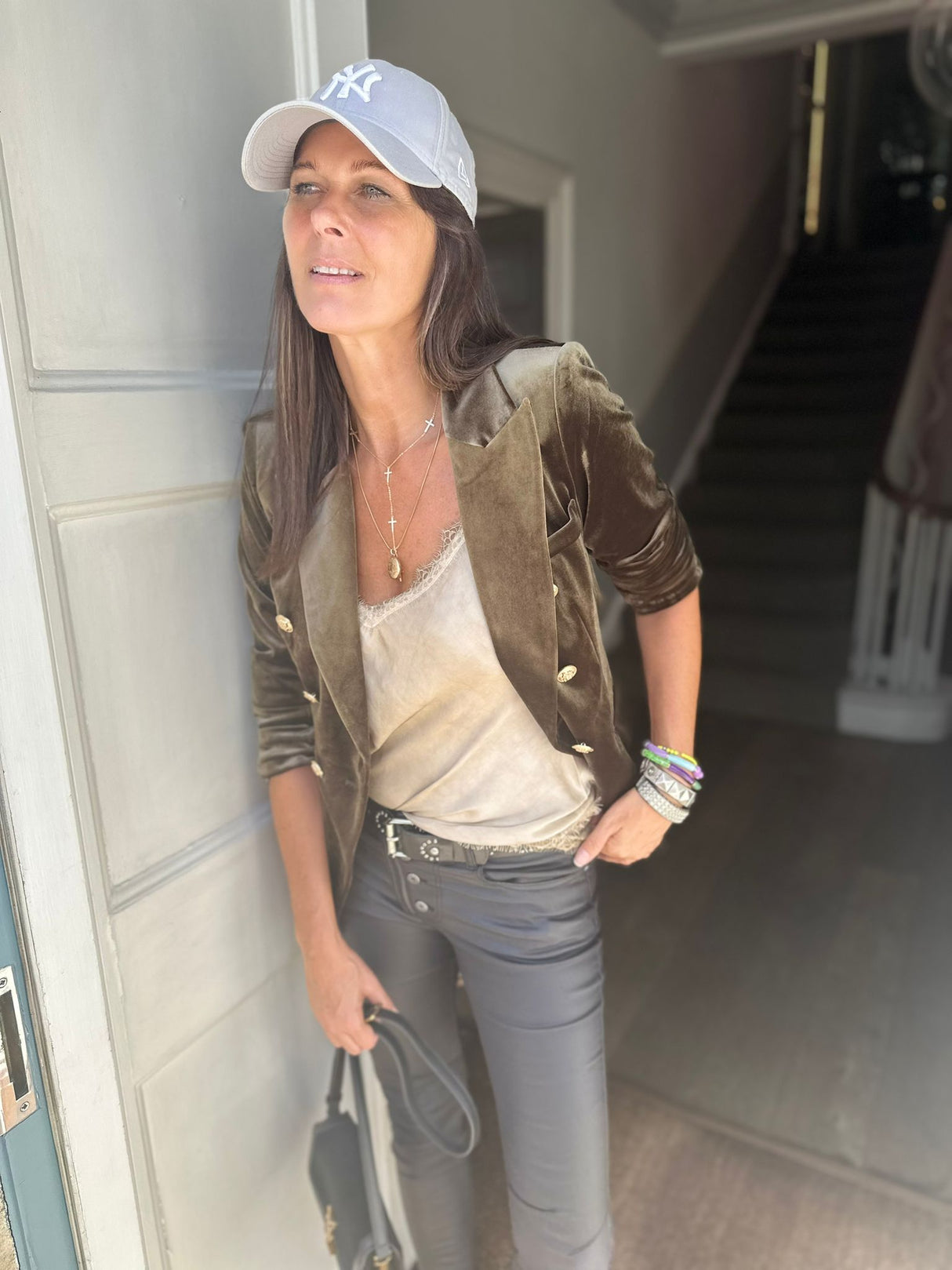 Victoria Velvet Blazer - Army Green