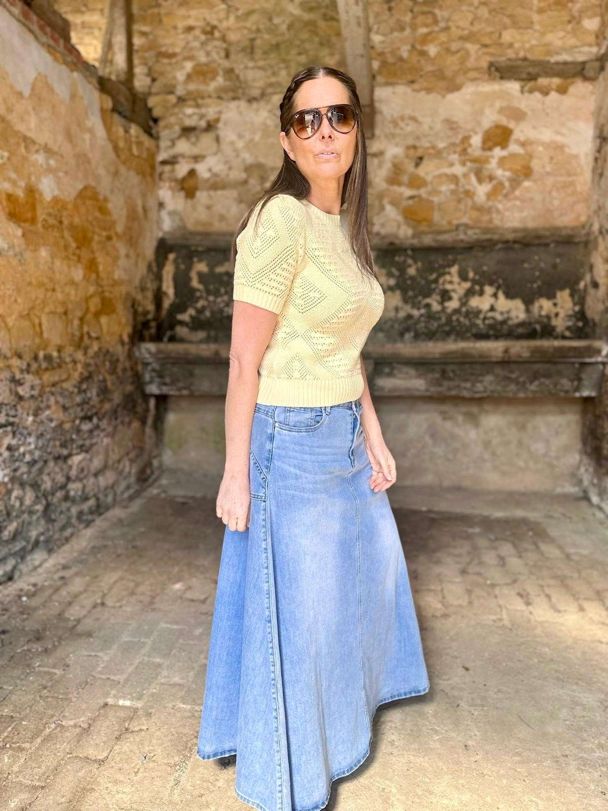 Crush Denim Maxi Skirt