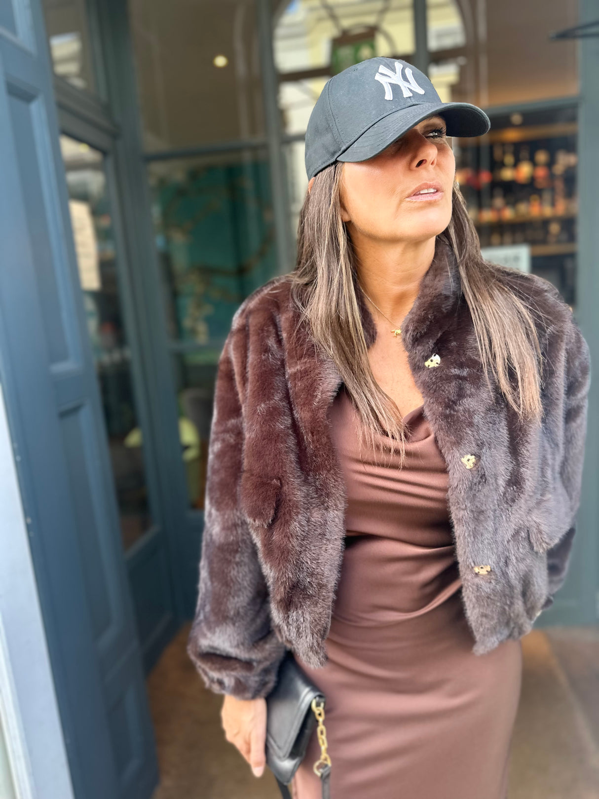 Benny Faux Fur Bomber Jacket - Chocolate