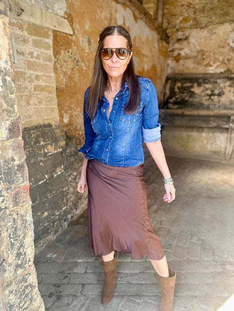 Kaite Silk Blend Skirt Chocolate