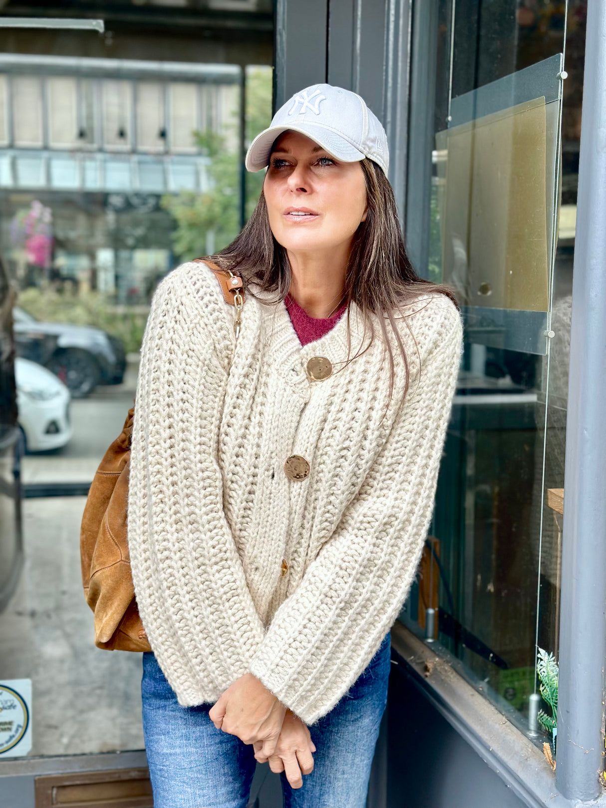 Saira Gold Button Cardigan - Cream