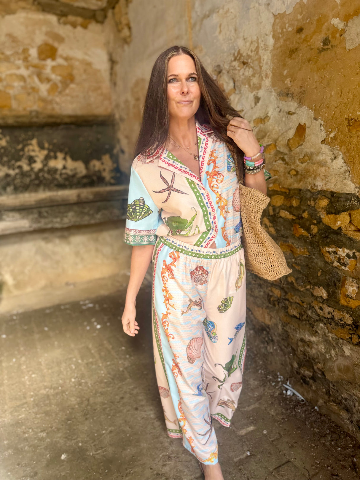 Praia Printed Trouser Set - Green