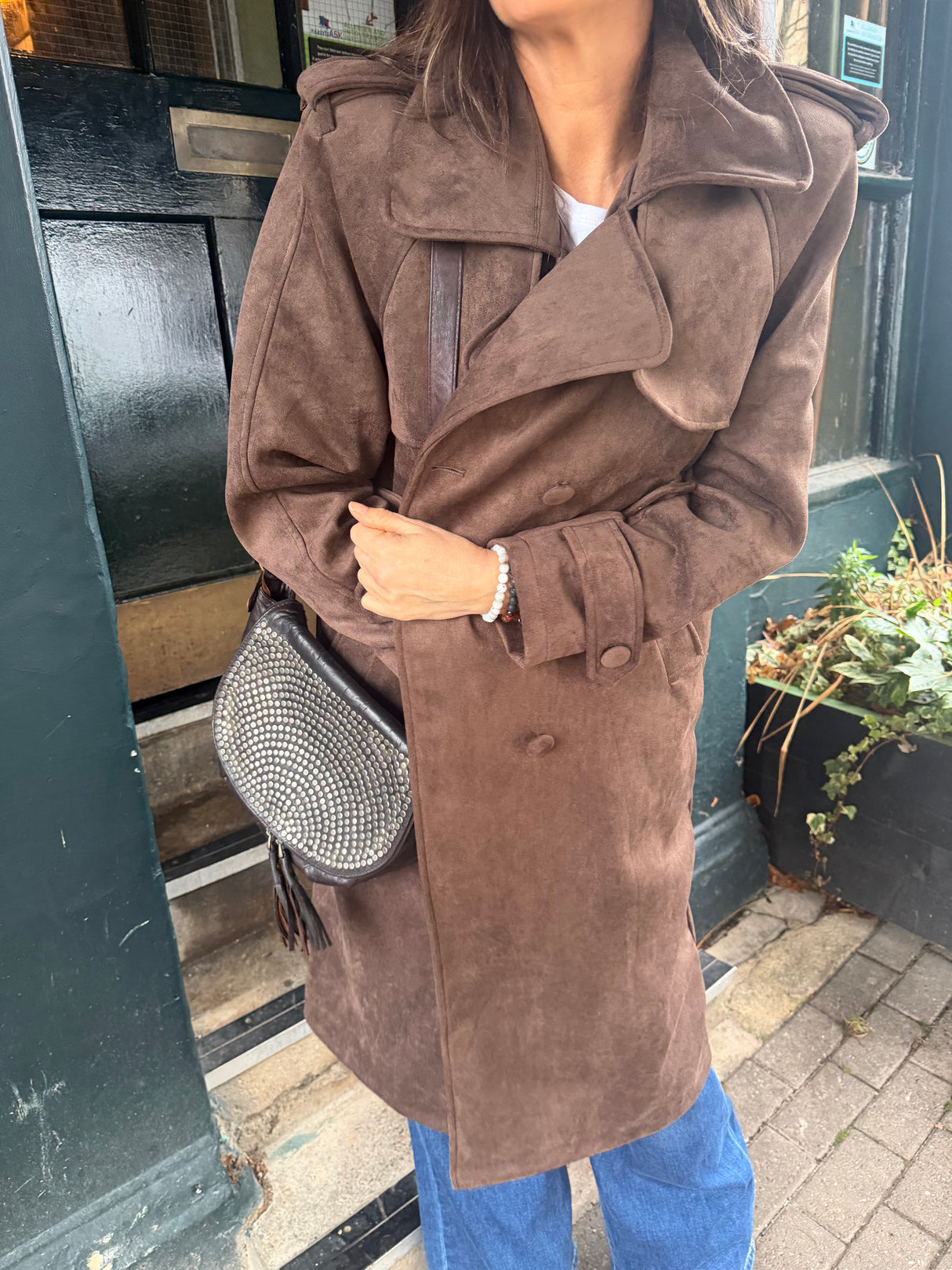 Tabitha Faux Suede Trench - Chocolate