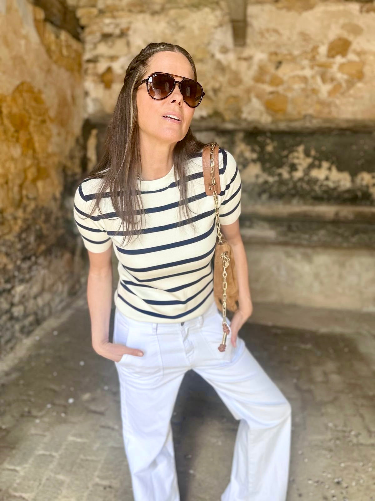 Cassia Knit - White/Navy