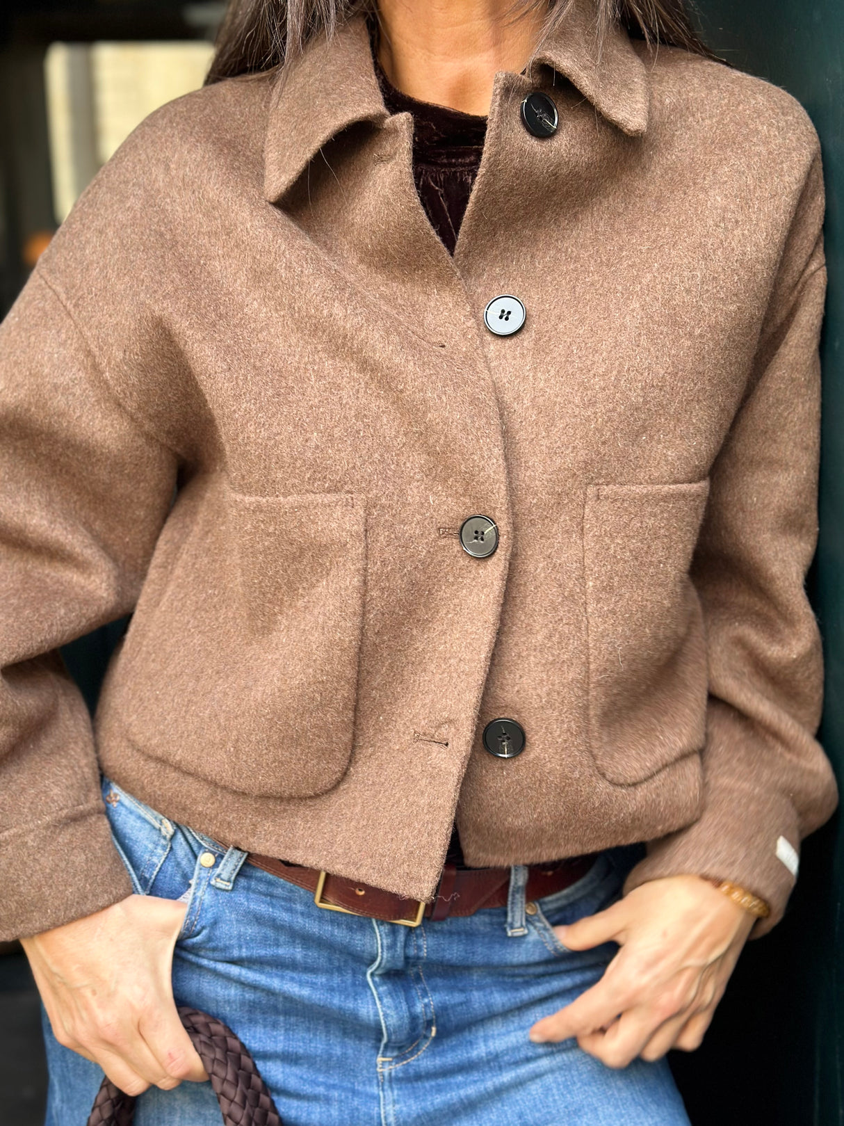 Reece Cropped Jacket - Brown