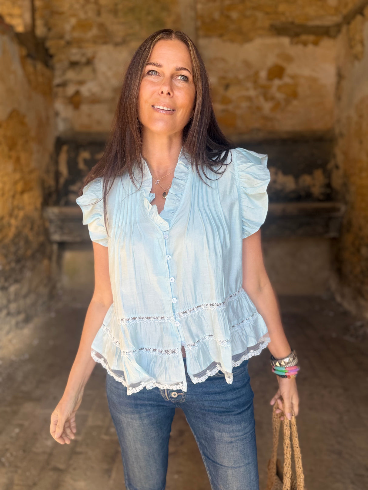 Arden Ruffle Blouse - Blue