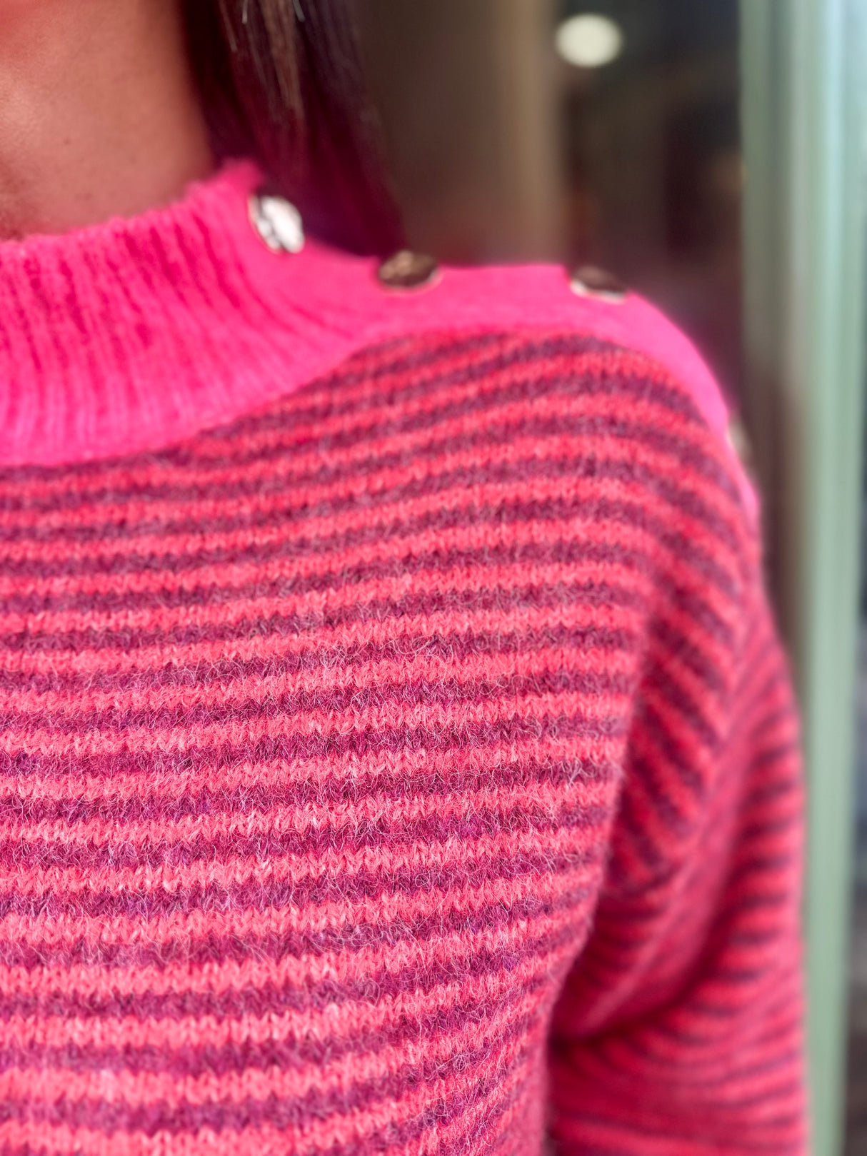 Alaia Knit with Buttons - Hot Pink