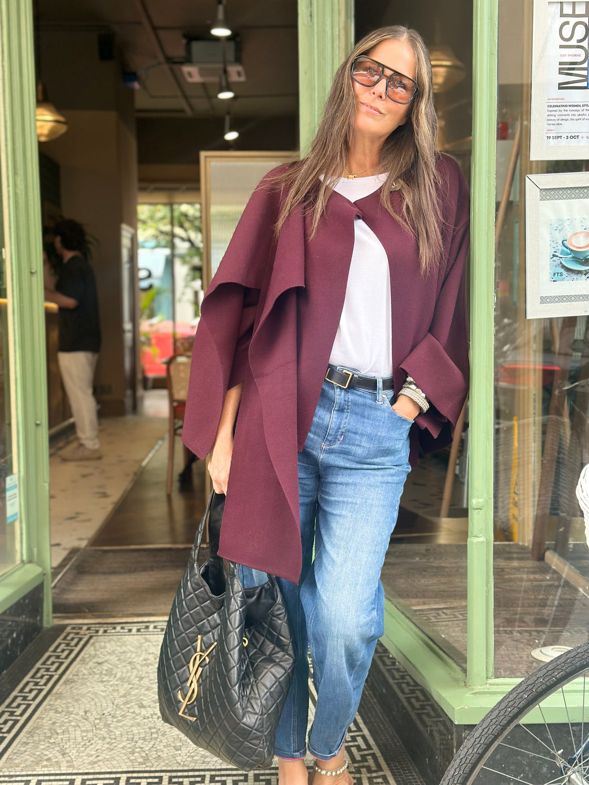 Fliss Knitted Cape with Scarf - Cherry