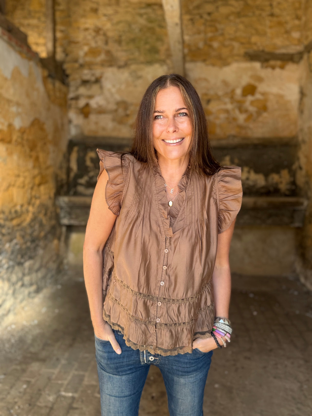 Arden Ruffle Blouse - Chocolate