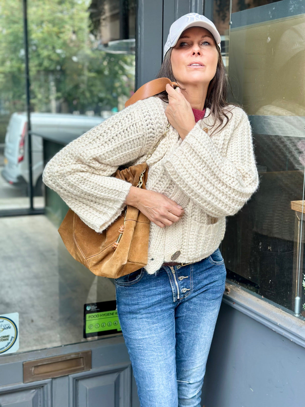 Saira Gold Button Cardigan - Cream