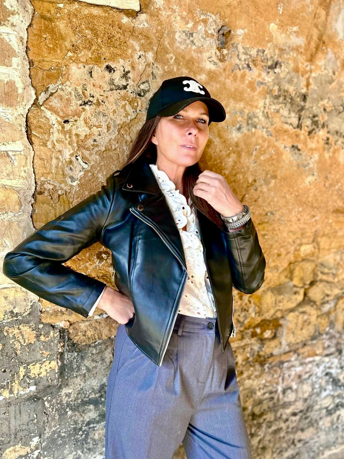 Biker Jacket With Collar - Black