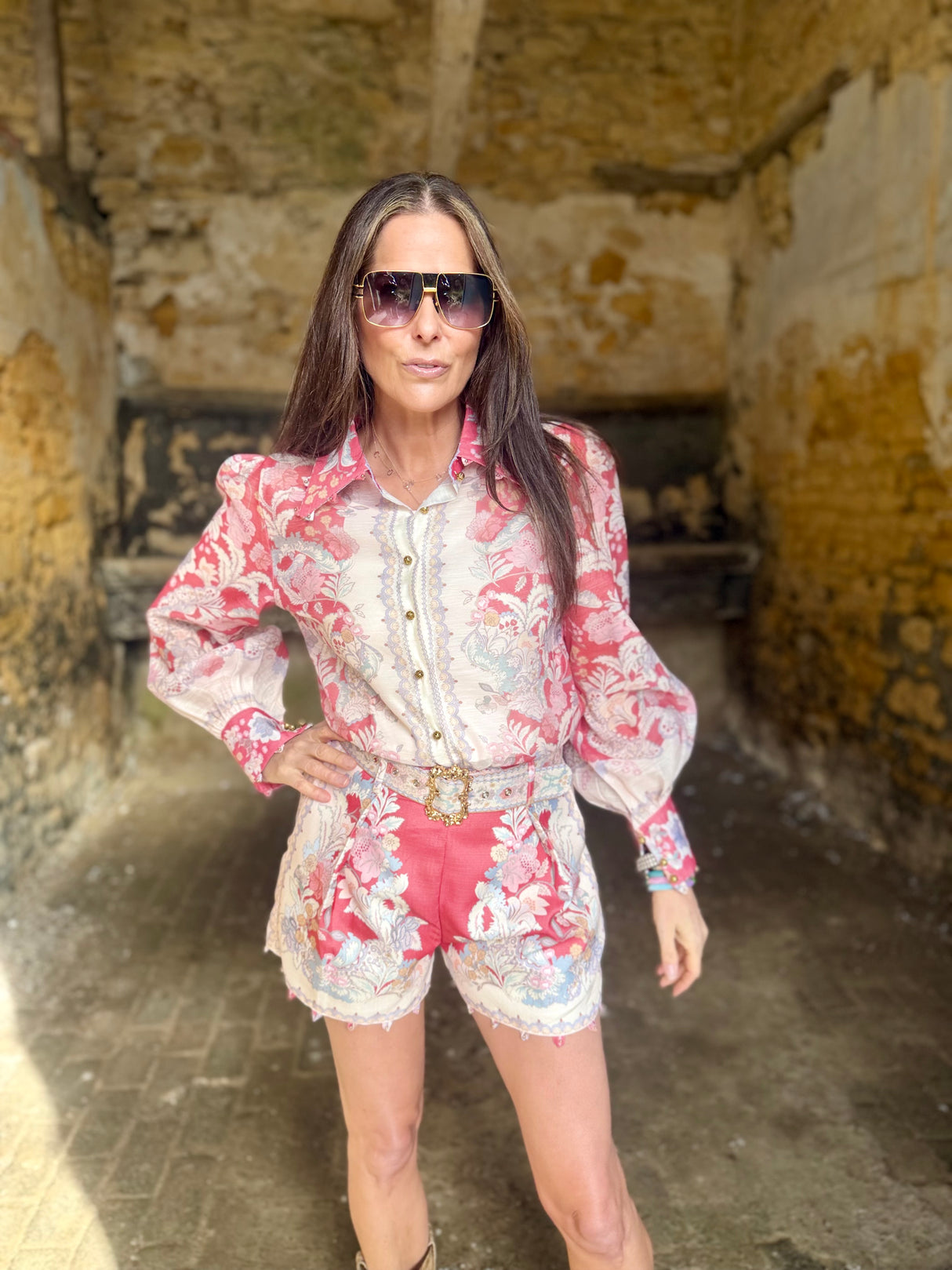 Alara Printed Short Set - Coral