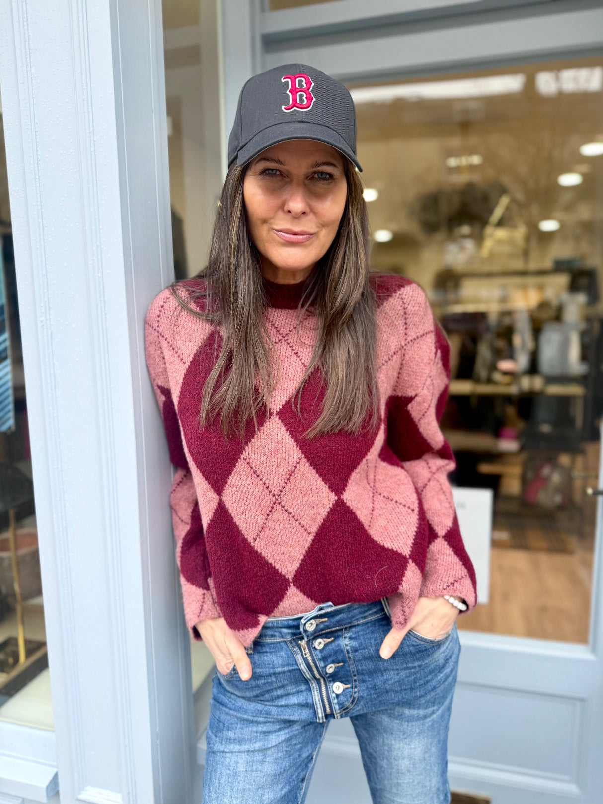 Rosie Argyle Knit - Cherry