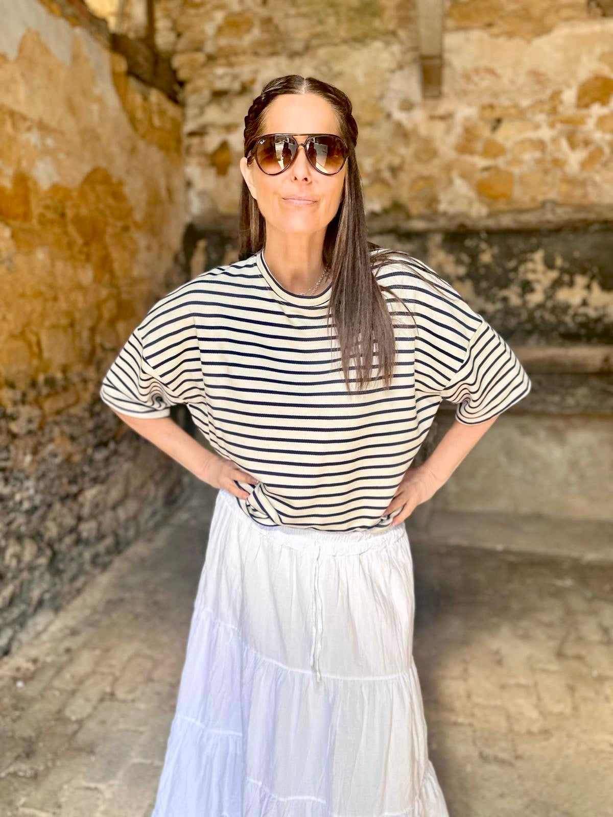 Lara Stripe Cotton Tee - Navy