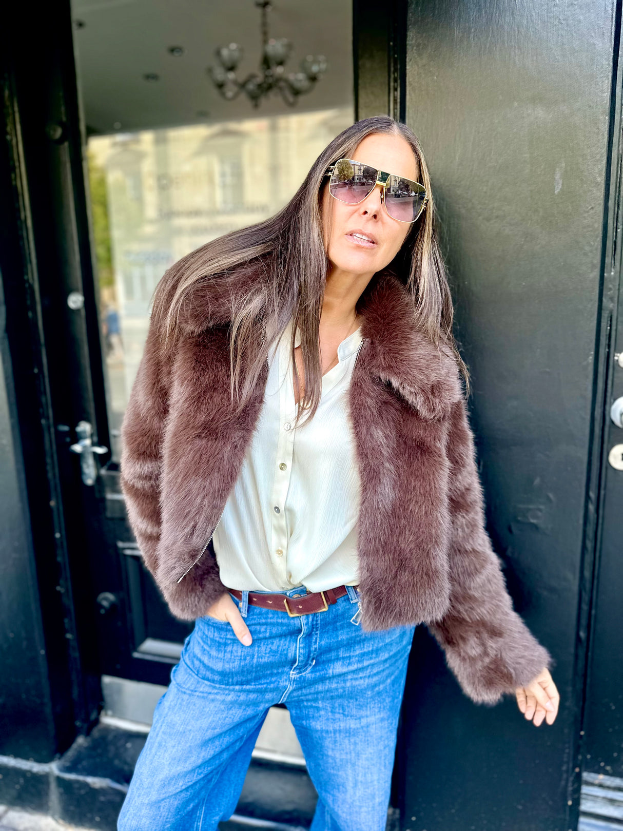 Caggie Faux Fur Jacket - Chocolate