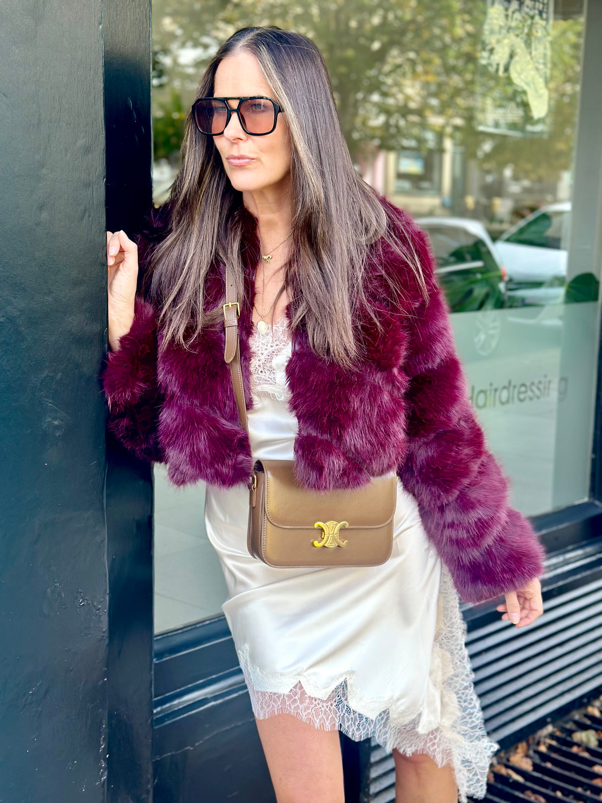 Anastasia Faux Fur Coat - Cherry