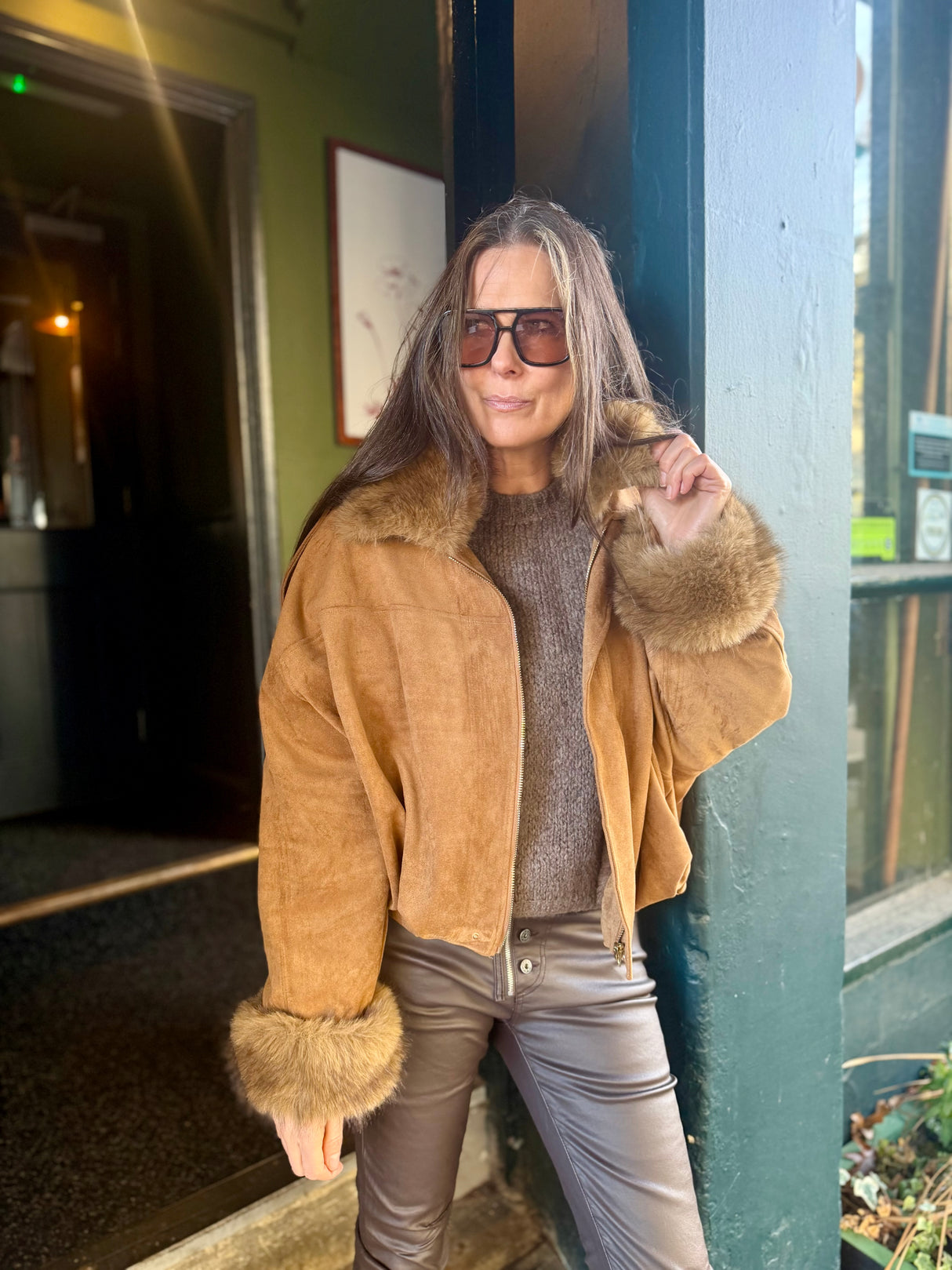 Shauna Faux Suede Bomber - Tan