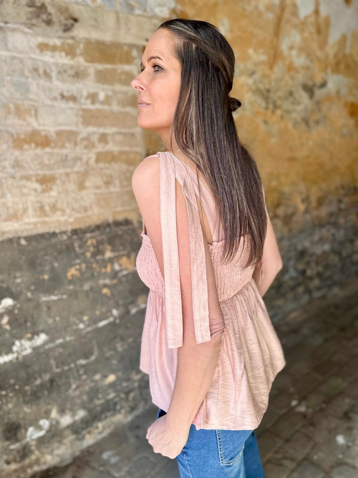 Quinn Shirred Top - Dusky Pink