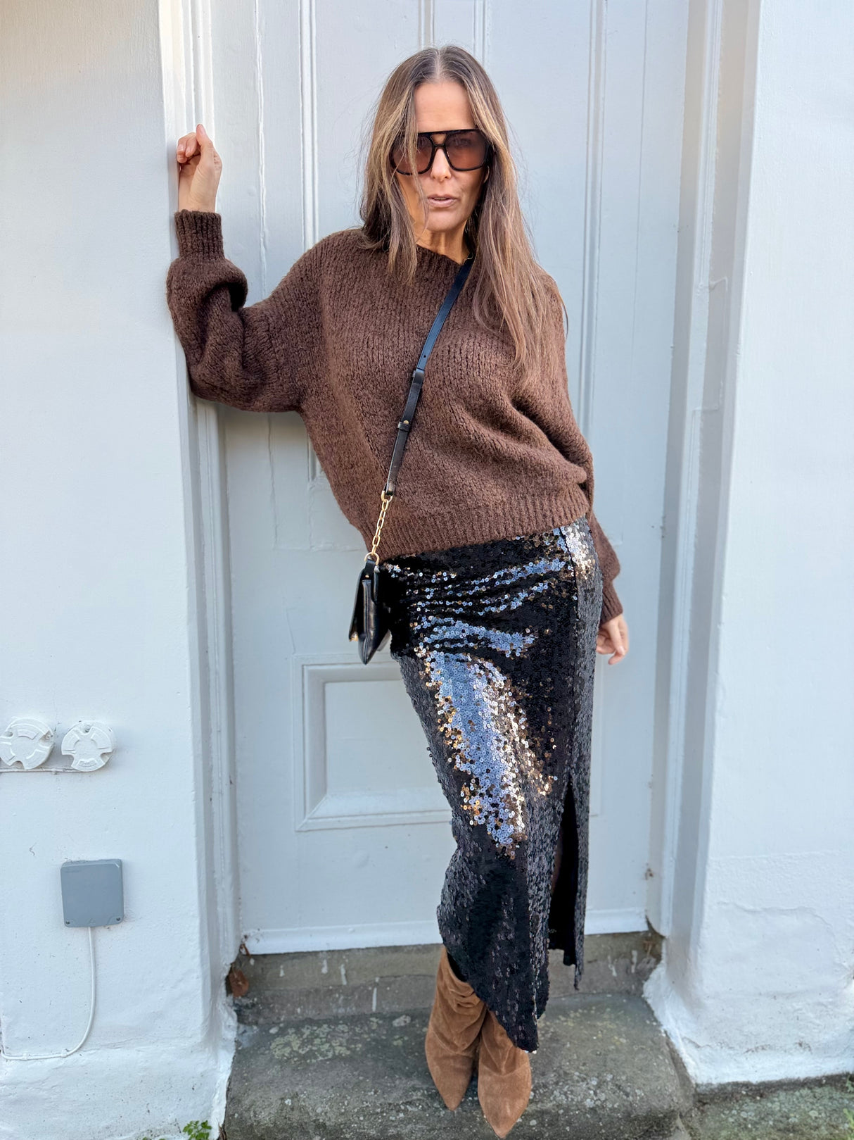 Mariah Sequin Midi Skirt - Black