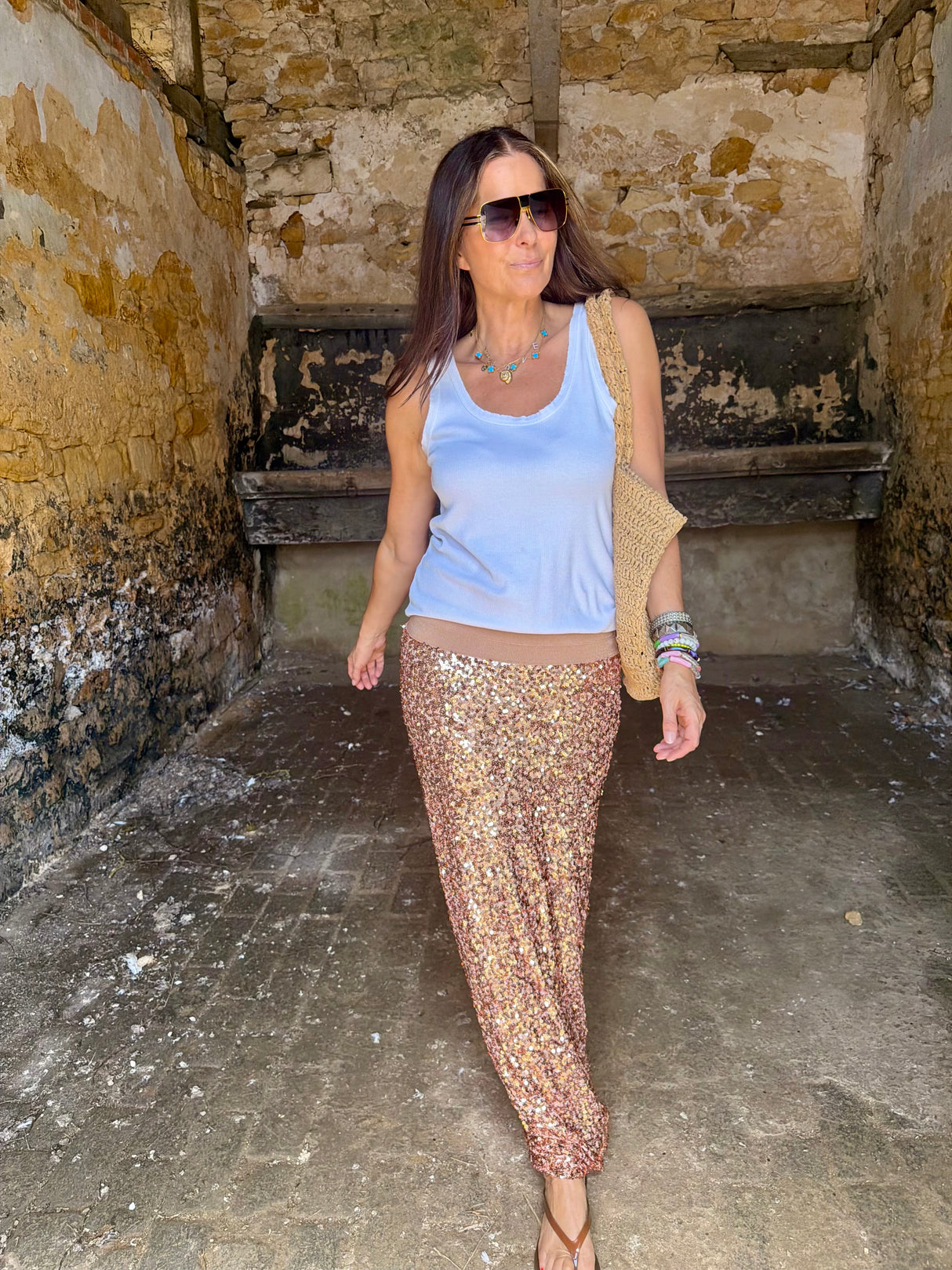 Seline Sequin Skirt - Rose Gold