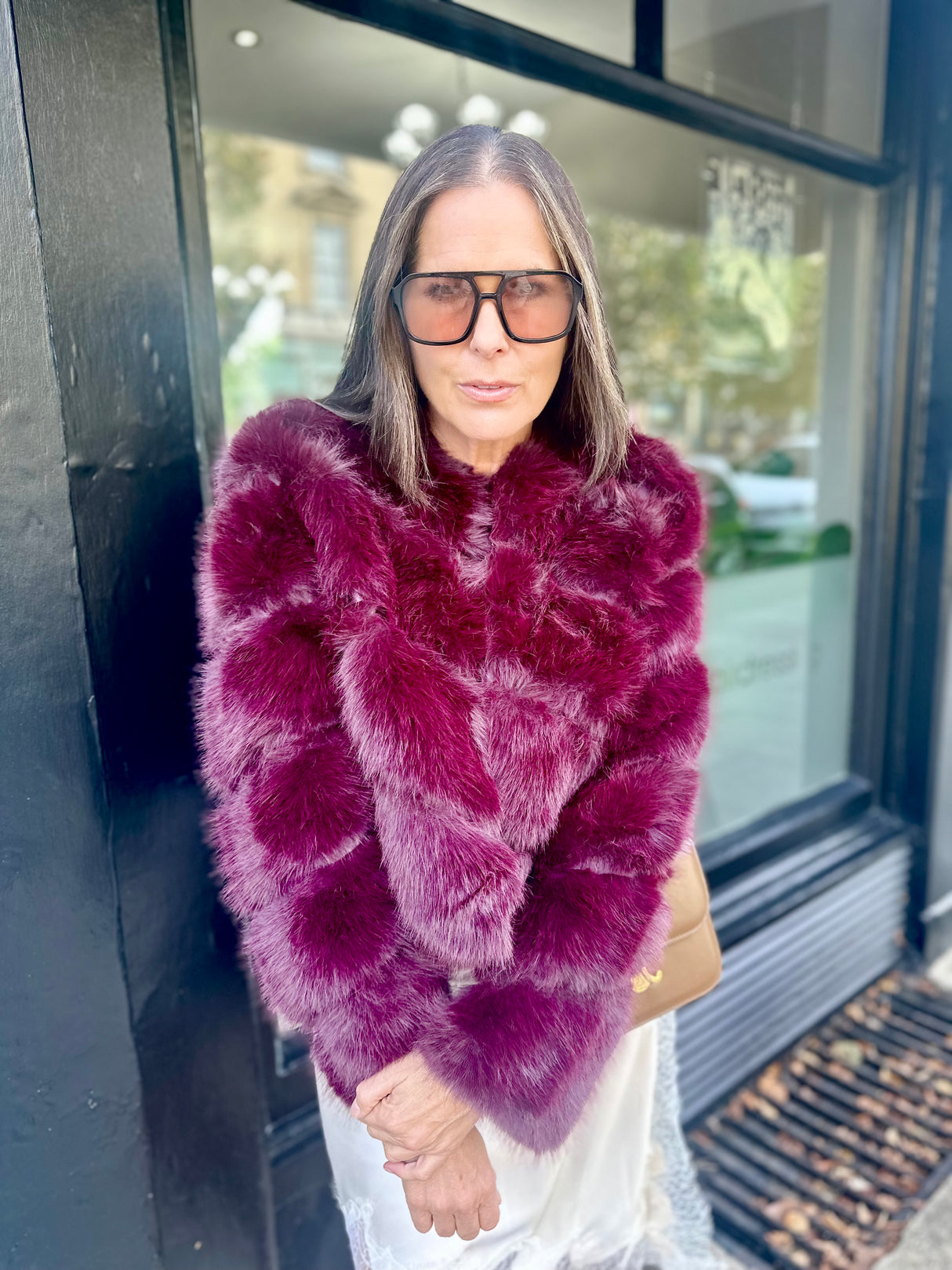 Anastasia Faux Fur Coat - Cherry