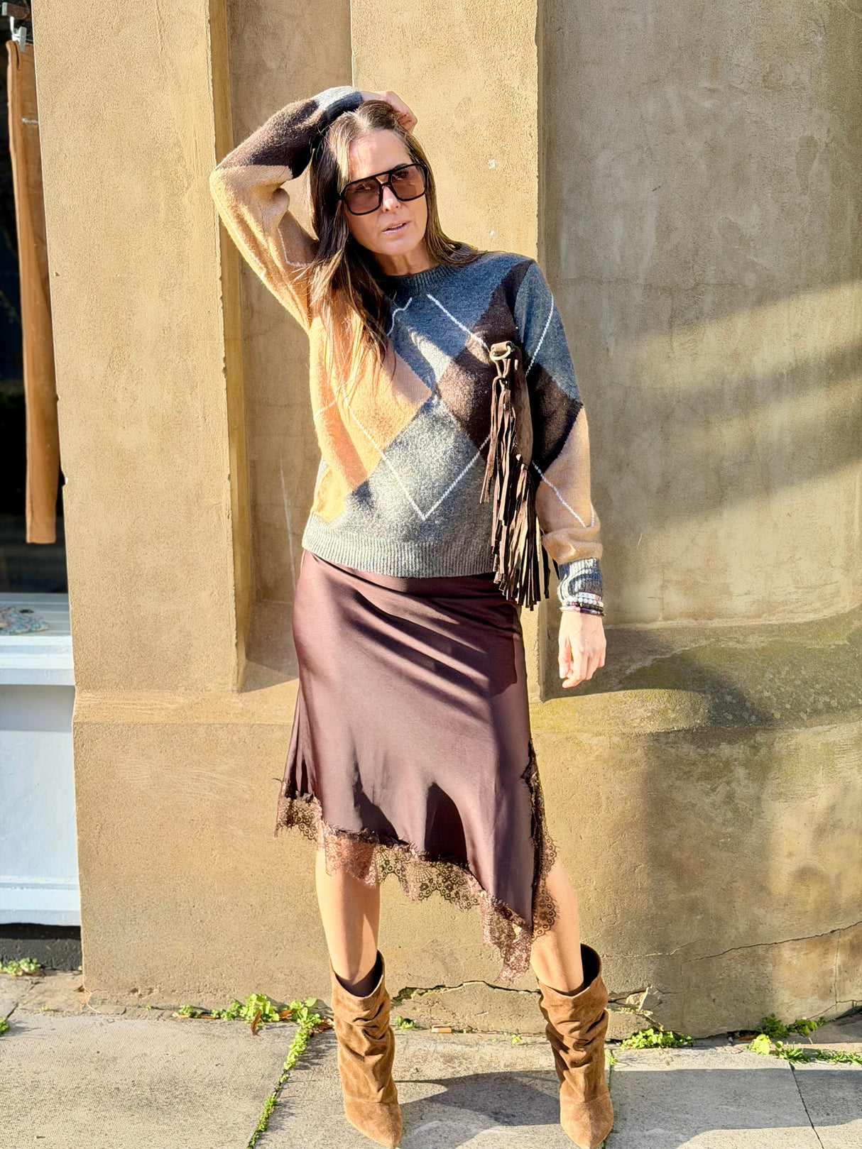 Edith Satin Lace Skirt Chocolate