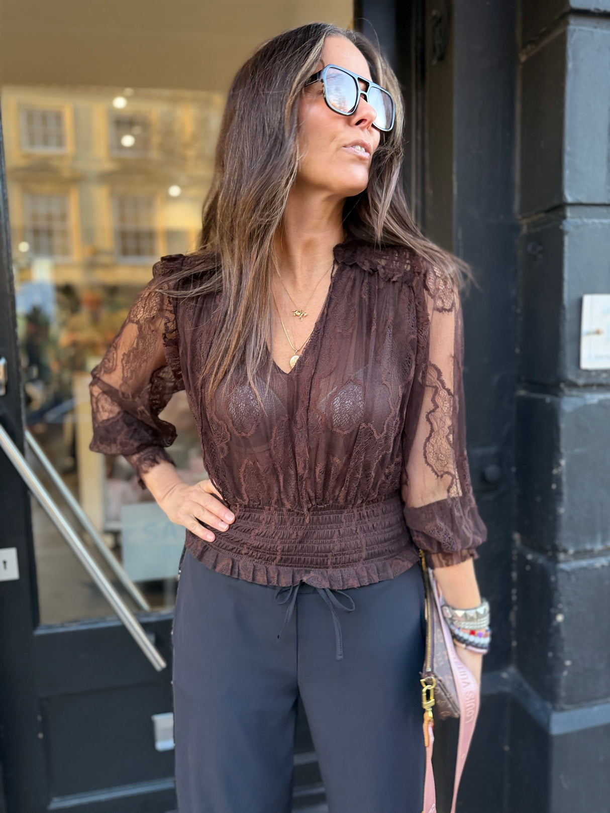 Nolan Lace Top - Chocolate