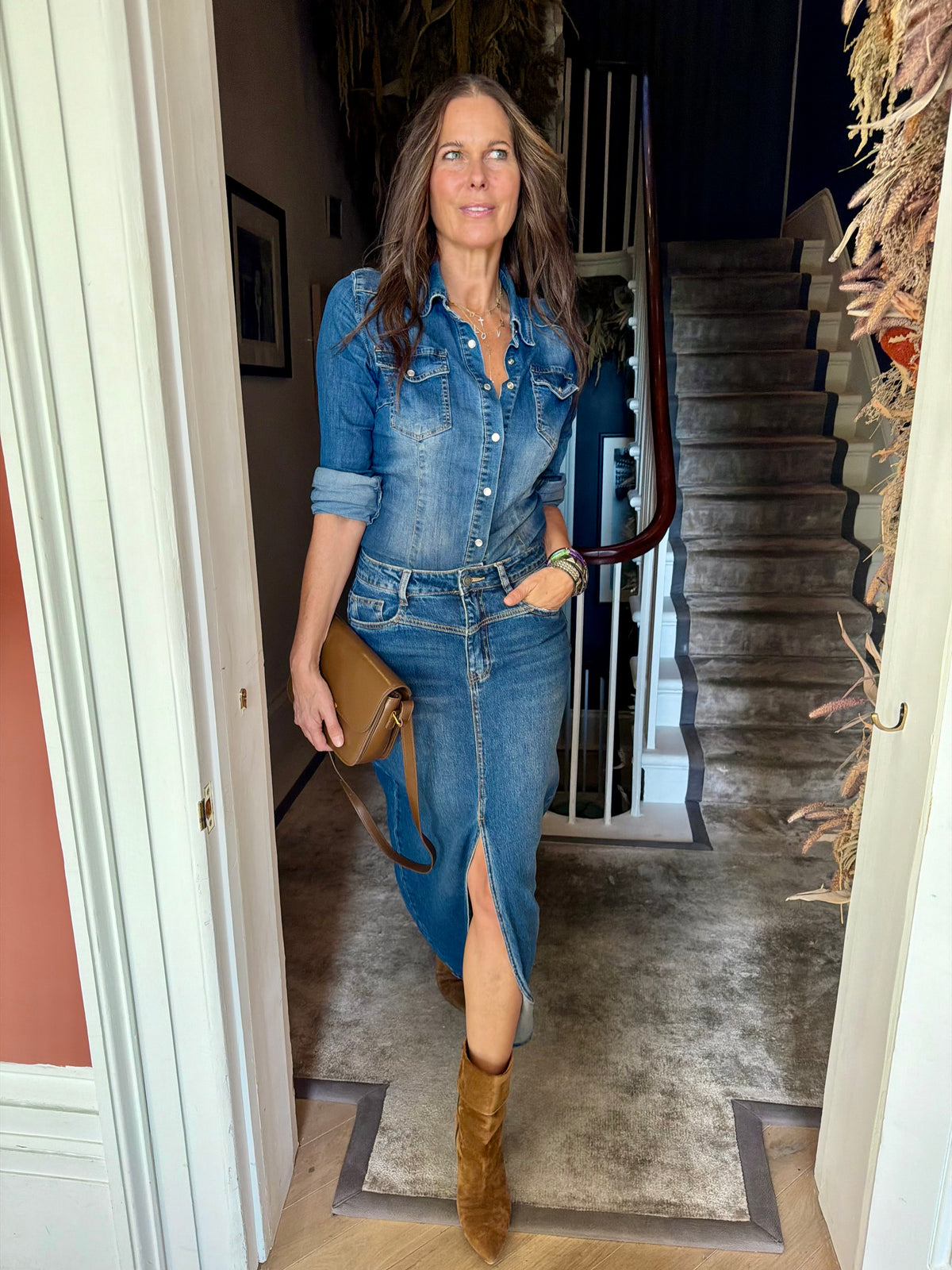 Crush Denim Maxi Skirt