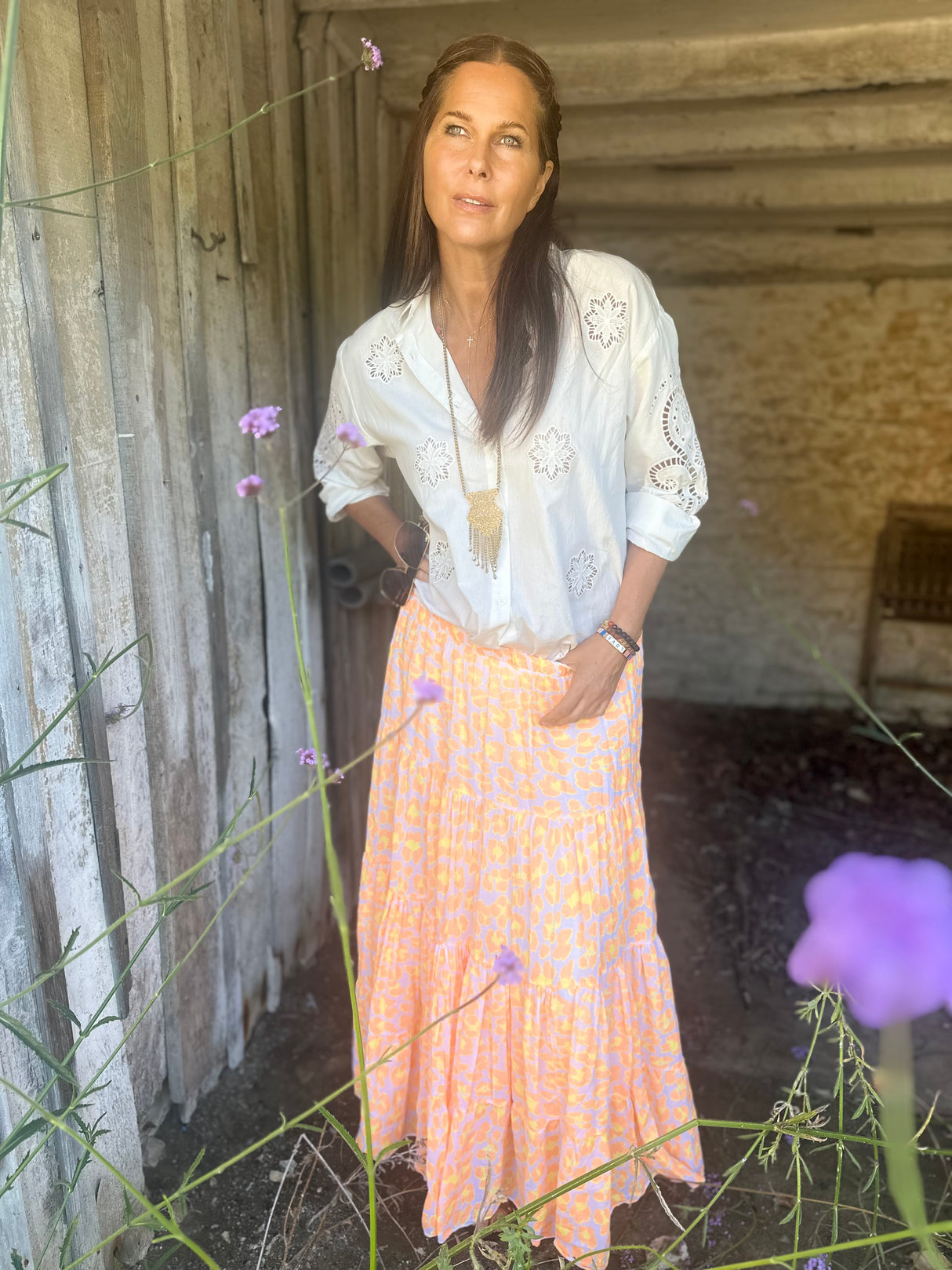 Heather Animal Print Skirt - Fluoro Orange