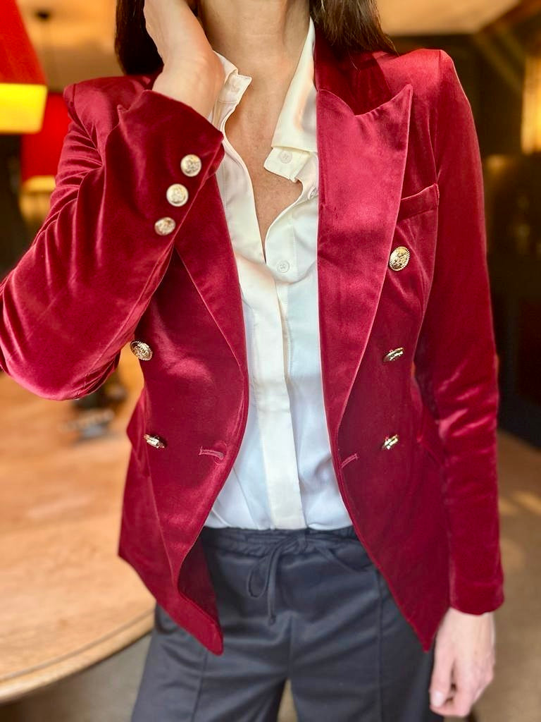Victoria Velvet Blazer - Rouge