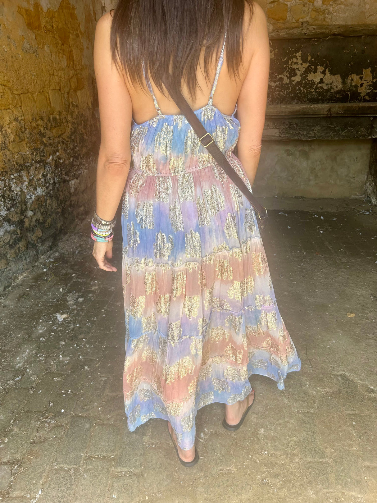 Crystal Metallic Maxi Dress - Blue