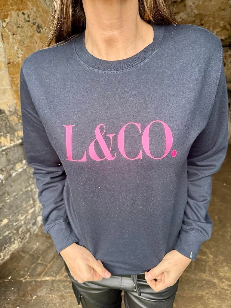 Sudadera LCO azul marino rosa neón