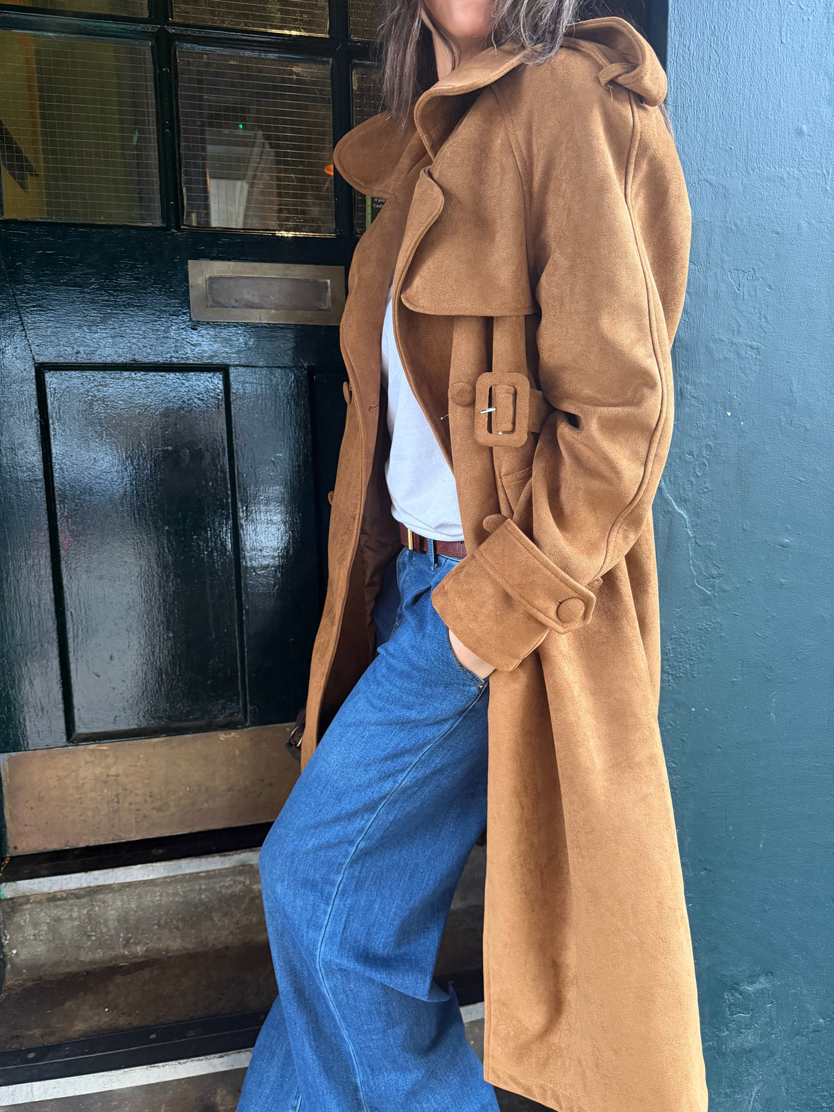 Tabitha Faux Suede Trench - Tan