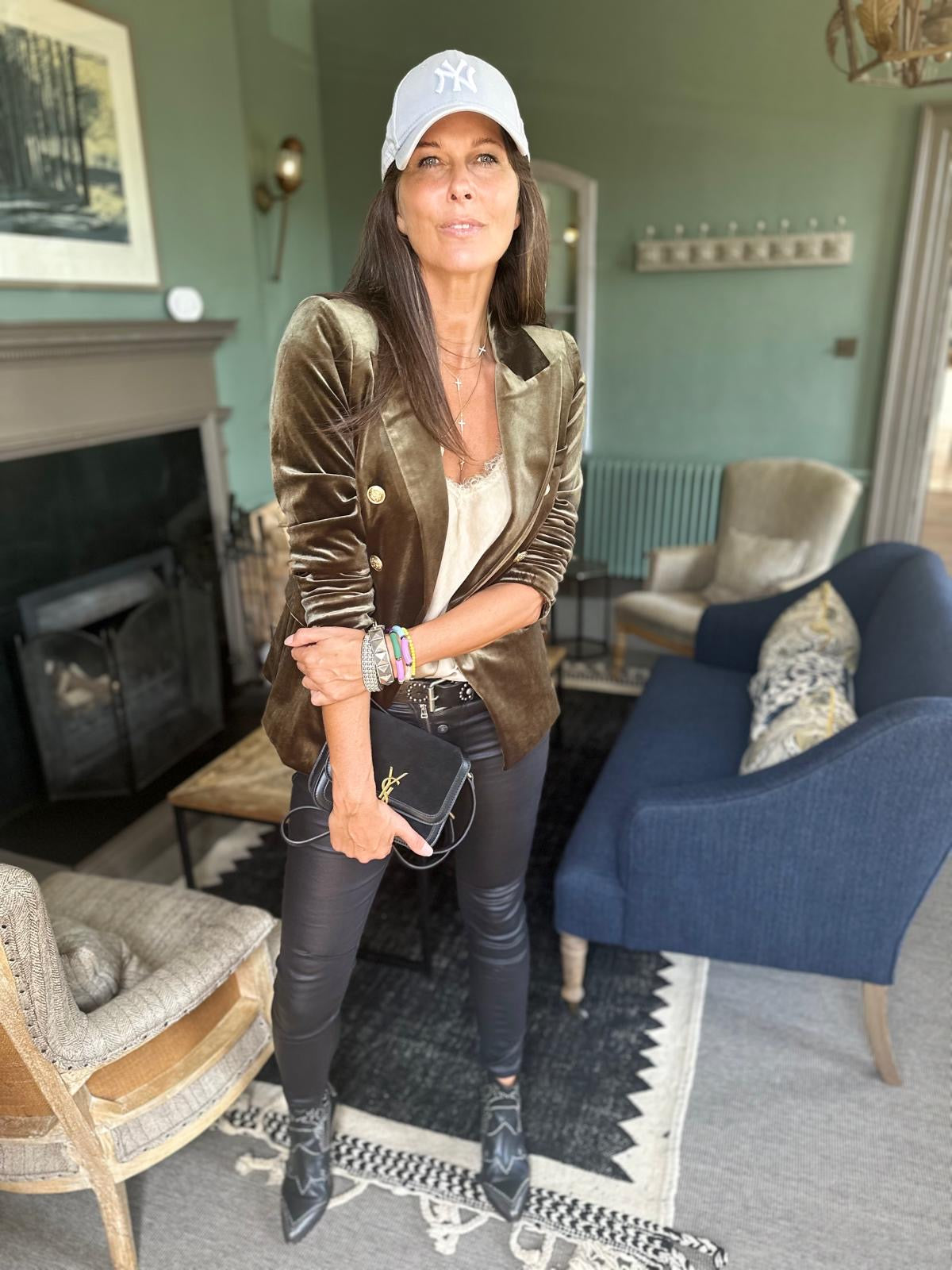 Victoria Velvet Blazer - Army Green