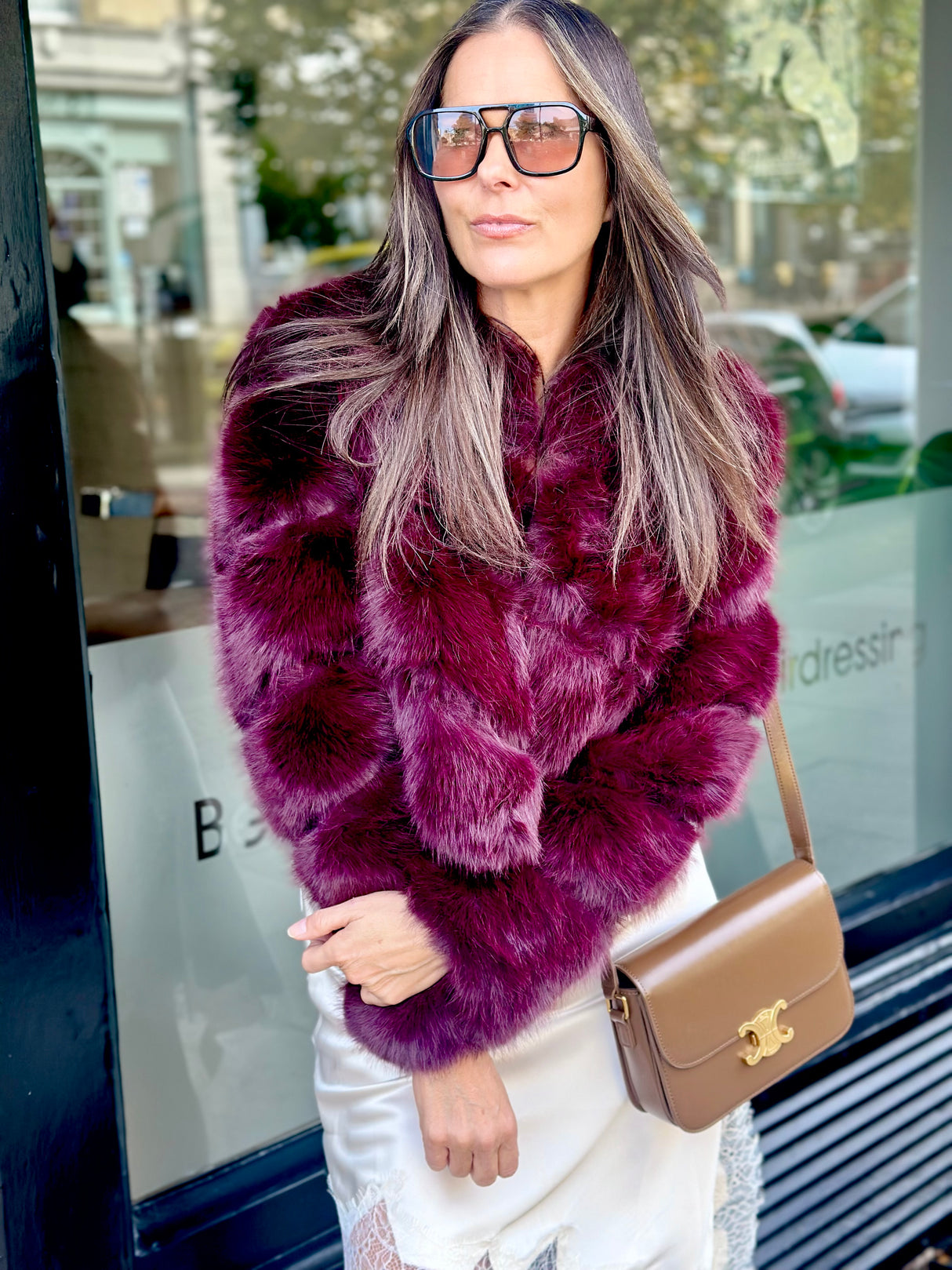 Anastasia Faux Fur Coat - Cherry