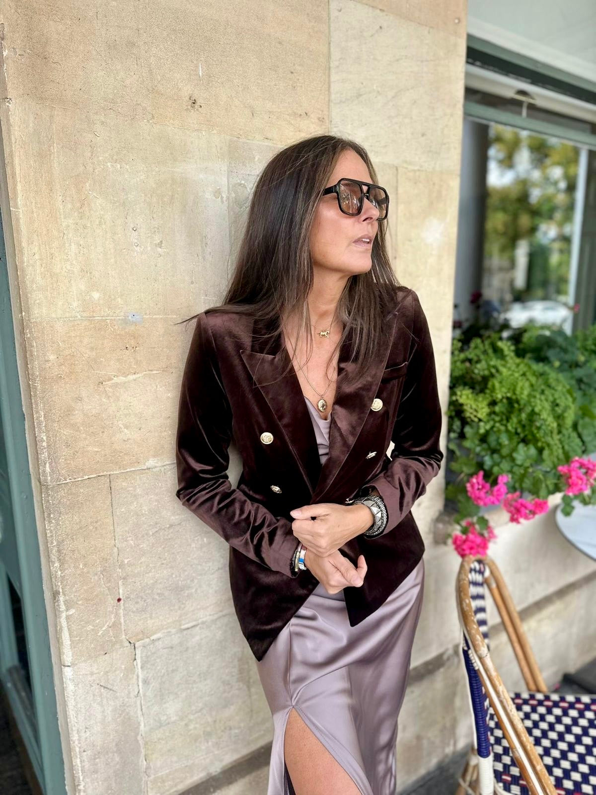 Victoria Velvet Blazer - Chocolate