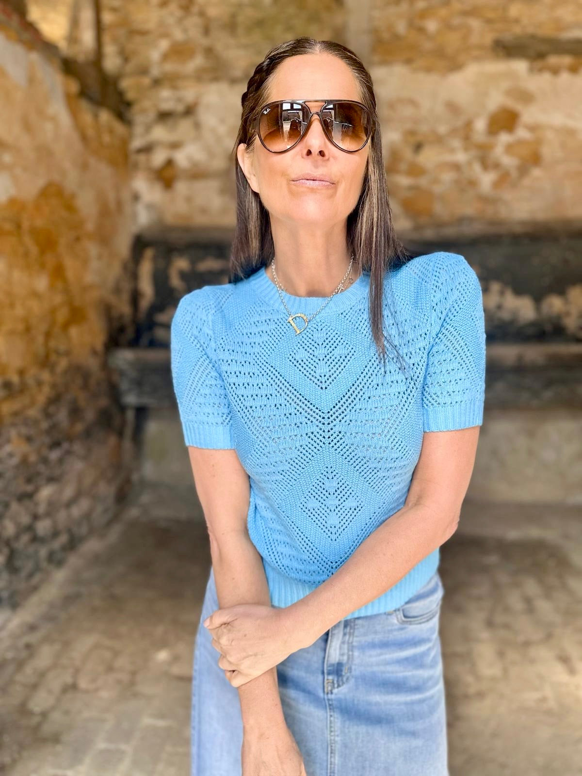 Cam Short Sleeve Knit - Blue